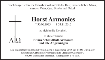 Traueranzeige von Horst Armonies von  Wiesbaden komplett