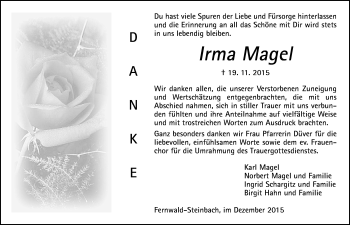 Traueranzeige von Irma Magel von  Gießener Anzeiger