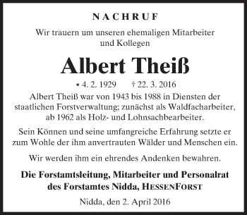 Traueranzeige von Albert Theiß von  Kreisanzeiger