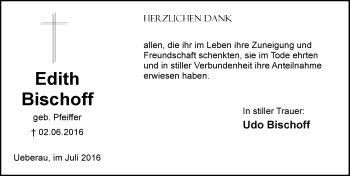 Traueranzeige von Edith Bischoff von Trauerportal Echo Online