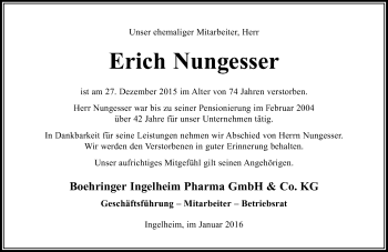 Traueranzeige von Erich Nungesser von trauer.rmp.de