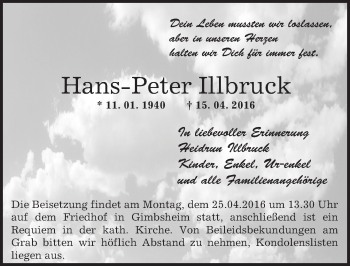 Traueranzeige von Hans-Peter Illbruck von  Wormser Zeitung