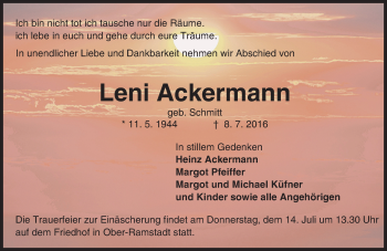 Traueranzeige von Leni Ackermann von Trauerportal Echo Online
