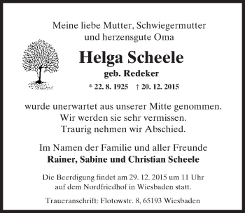 Traueranzeige von Helga Scheele von  Wiesbaden komplett