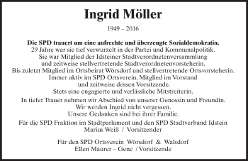 Traueranzeige von Ingrid Möller von  Idsteiner Zeitung