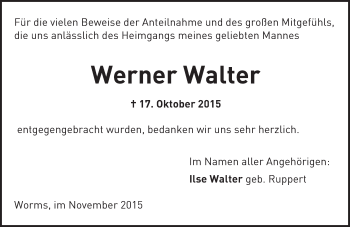 Traueranzeige von Werner Walter von  Wormser Zeitung
