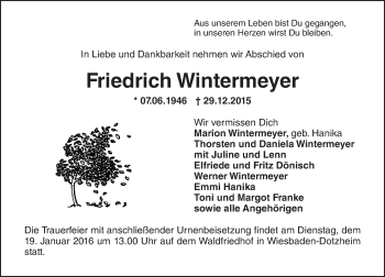 Traueranzeige von Friedrich Wintermeyer von  Wiesbaden komplett
