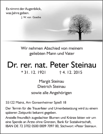 Traueranzeige von Peter Steinau von  Wiesbaden komplett
