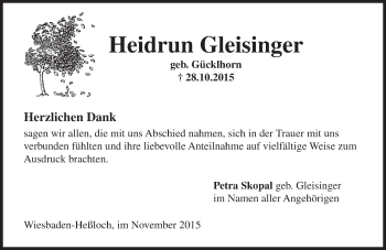 Traueranzeige von Heidrun Gleisinger von  Wiesbaden komplett