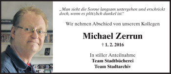 Traueranzeige von Michael Zerrun von  Hofheimer Zeitung