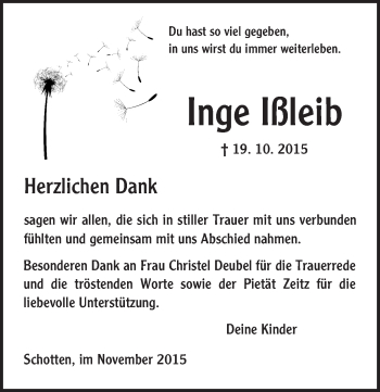 Traueranzeige von Inge Ißleib von  Sonntags Anzeiger