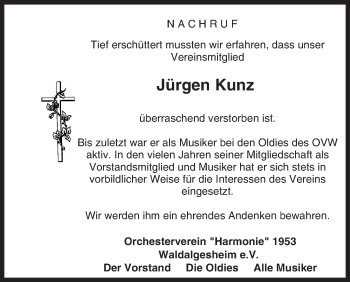 Traueranzeige von Jürgen Kunz von  Allgemeine  Zeitung Ingelheim-Bingen