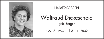 Traueranzeige von Waltraud Dickescheid von  Wiesbaden komplett