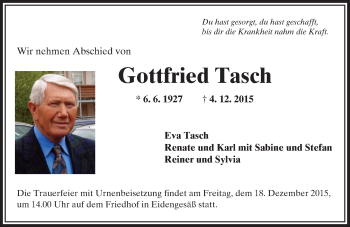 Traueranzeige von Gottfried Tasch von  GT am Sonntag