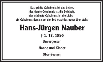 Traueranzeige von Hans-Jürgen Nauber von  Kreisanzeiger