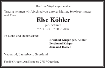Traueranzeige von Else Köhler von VRM Trauer