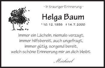 Traueranzeige von Helga Baum von  Wiesbaden komplett
