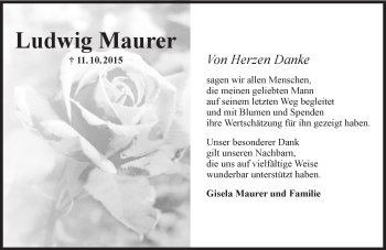 Traueranzeige von Ludwig Maurer von  Landskrone