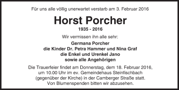 Traueranzeige von Horst Porcher von  Camberger Anzeiger