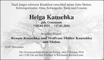 Traueranzeige von Helga Kauschka von  Wiesbaden komplett
