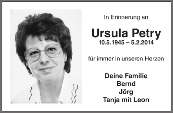 Traueranzeige von Ursula Petry von  Wiesbaden komplett