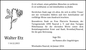 Traueranzeige von Walter Etz von  Wiesbaden komplett
