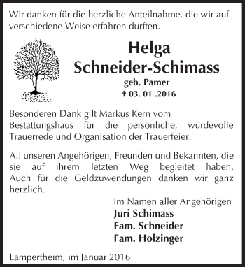 Traueranzeige von Helga Schneider-Schimass von  Bürstädter Zeitung