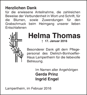 Traueranzeige von Helma Thomas von  Bürstädter Zeitung