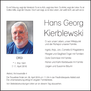 Traueranzeige von Hans Georg von VRM Trauer