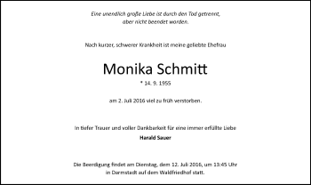 Traueranzeige von Monika Schmitt 
