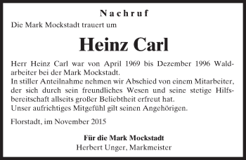 Traueranzeige von Heinz Carl von  Kreisanzeiger