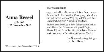 Traueranzeige von Anna Ressel von  Wiesbaden komplett