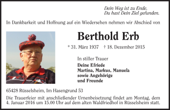 Traueranzeige von Berthold Erb von  Mainspitze