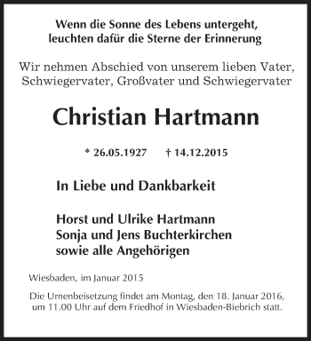 Traueranzeige von Christian Hartmann von  Wiesbaden komplett