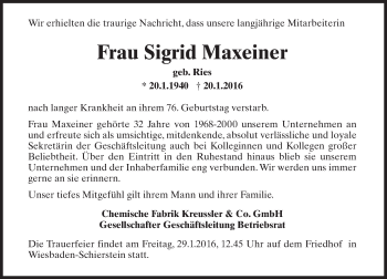 Traueranzeige von Sigrid Maxeiner von trauer.rmp.de