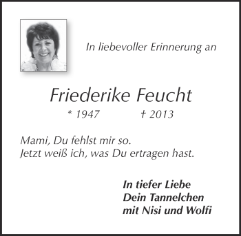 Traueranzeige von Friederike Feucht von  WK-UTA/Aar-Bote
