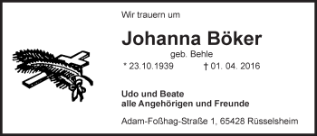 Traueranzeige von Johanna Böker von trauer.echo-online.de