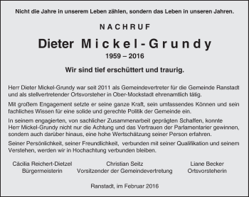 Traueranzeige von Dieter Mickel-Grundy von  Kreisanzeiger