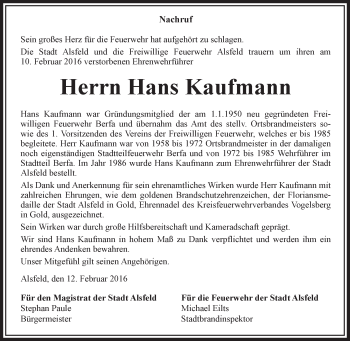 Traueranzeige von Hans Kaufmann von VRM Trauer