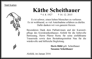 Traueranzeige von Käthe Scheithauer von  OK Oberhessen Kurier