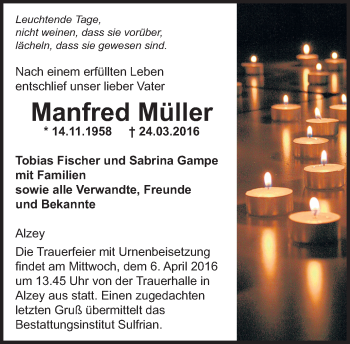 Traueranzeige von Manfred Müller von  Allgemeine Zeitung Alzey
