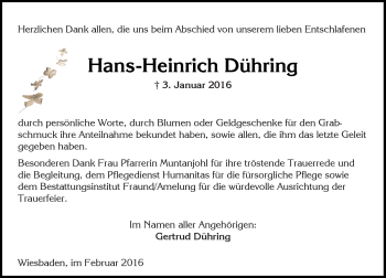 Traueranzeige von Hans-Heinrich Dühring von  Wiesbaden komplett