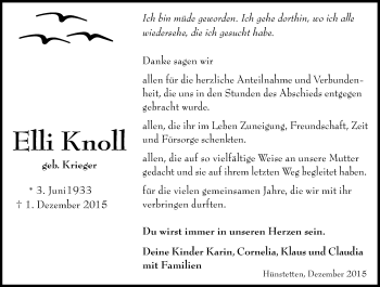 Traueranzeige von Elli Knoll von  Idsteiner Zeitung