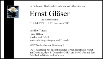Traueranzeige von Ernst Gläser von  Wiesbaden komplett