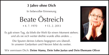 Traueranzeige von Beate Östreich von  Kreisanzeiger