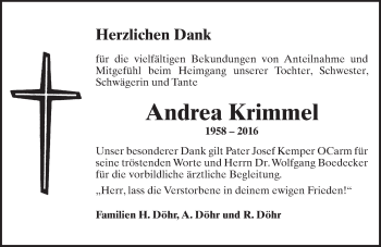 Traueranzeige von Andrea Krimmel von  Allgemeine Zeitung Mainz