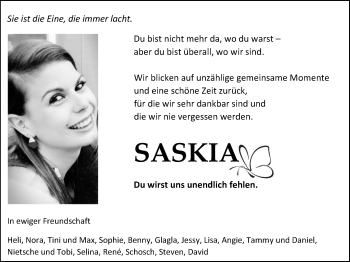 Traueranzeige von Saskia Schnarr von  Kreisanzeiger