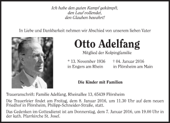 Traueranzeige von Otto Adelfang von  Mainspitze