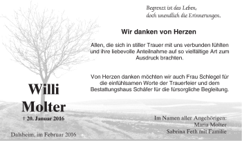 Traueranzeige von Willi Molter von  Wormser Zeitung