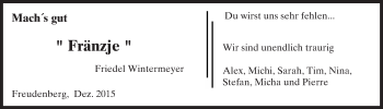 Traueranzeige von Friedel Wintermeyer von  Wiesbaden komplett